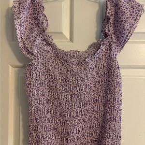 Lush Purple Smocked Ruffled Crop Blouse